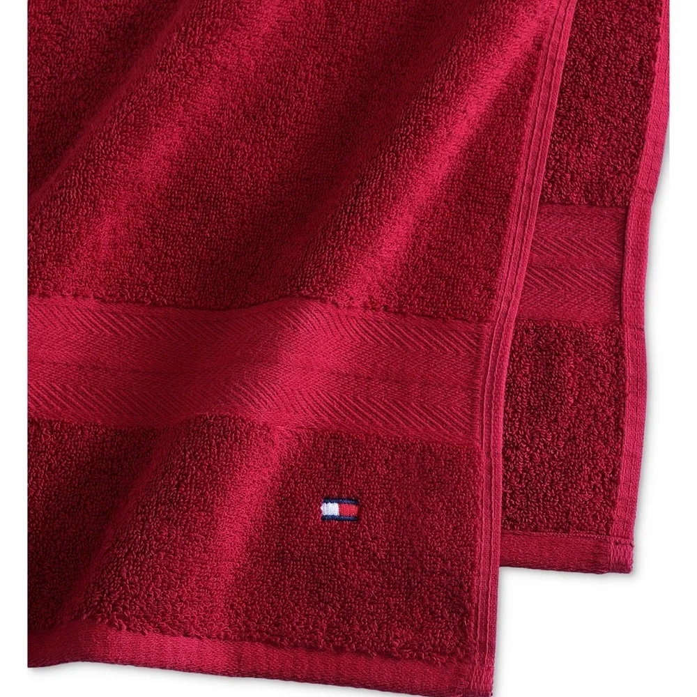 Tommy Hilfiger Deep Red Cotton Bath Towel with Logo